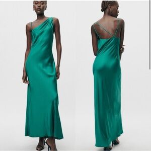Zara Green Satin Midi Dress M